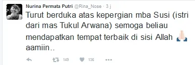 Rina Nose ucapkan bela sungkawa @ Twitter.com/RinaNose
