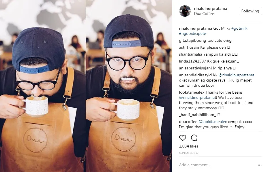 Kakak Raisa mempromosikan Dua Coffe Shop miliknya. 姆nstagram.com/rinaldinurpratama