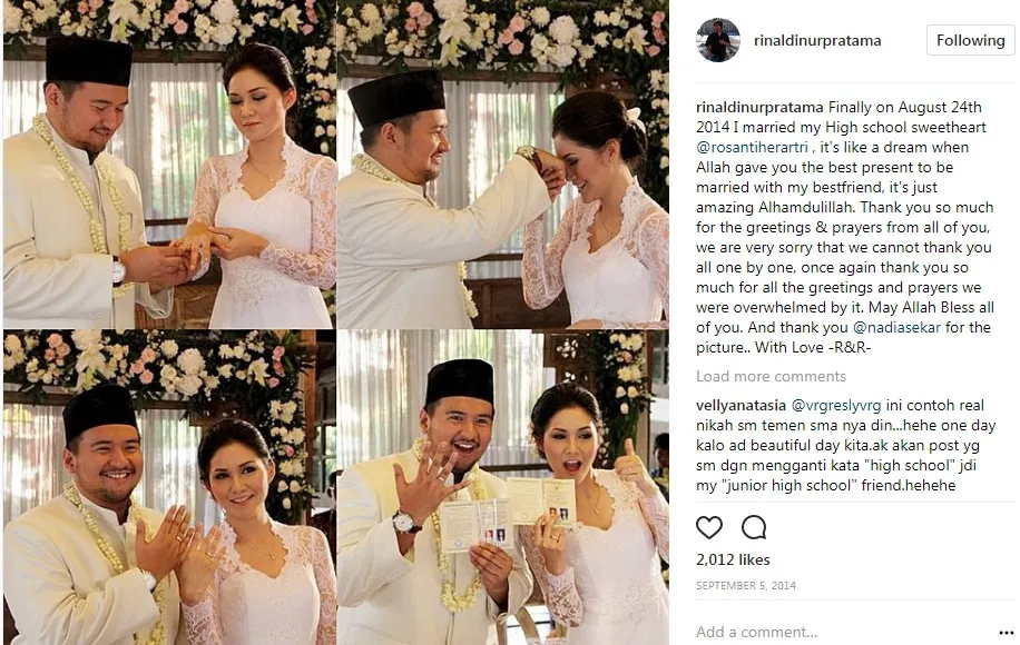 Cerita pernikahan Kakak Raisa pada tahun 2014 silam. 姆nstagram.com/rinaldinurpratama