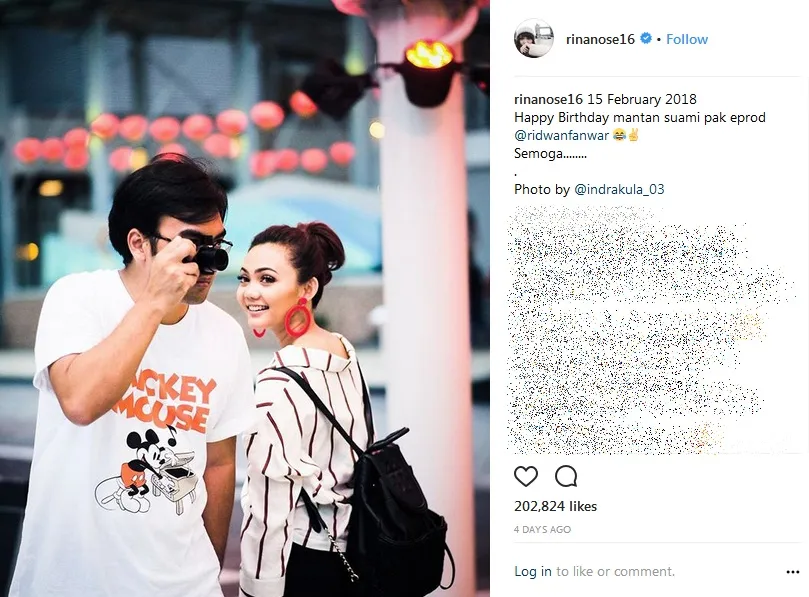 Rina Nose tulis ucapan selamat ulang tahun untuk mantan suaminya. Credit: via instagram.com/rinanose16