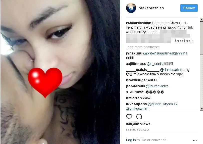 Rob Kardashian marah saat Blac mengirimkan video mesra dirinya dengan pria lain © Instagram.com/robkardashian