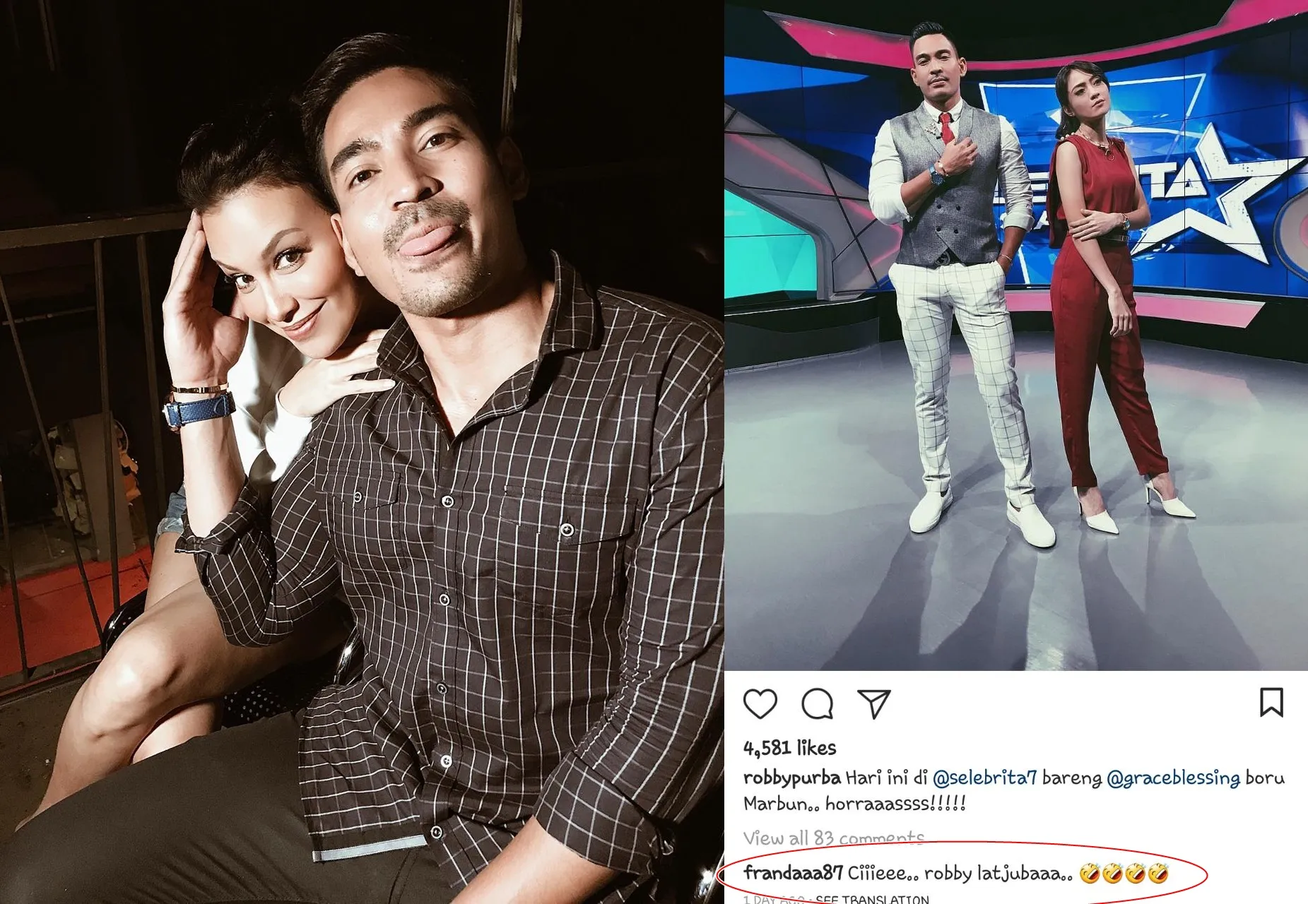 Robby Purba cukup dekat dengan artis Sophia Latjuba. Di foto lain Franda berkomentar dan menyebut nama keduanya. cr: istimewa