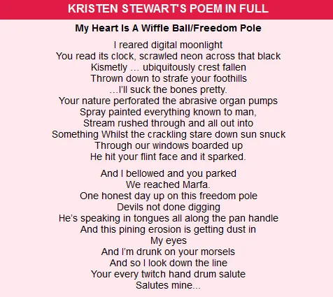 Puisi karya Kristen Stewart @ dailymail.co.uk