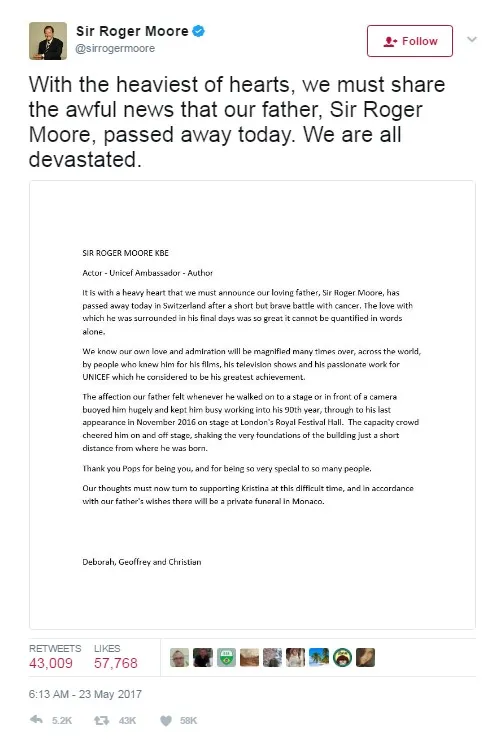 Roger Moore © Twitter