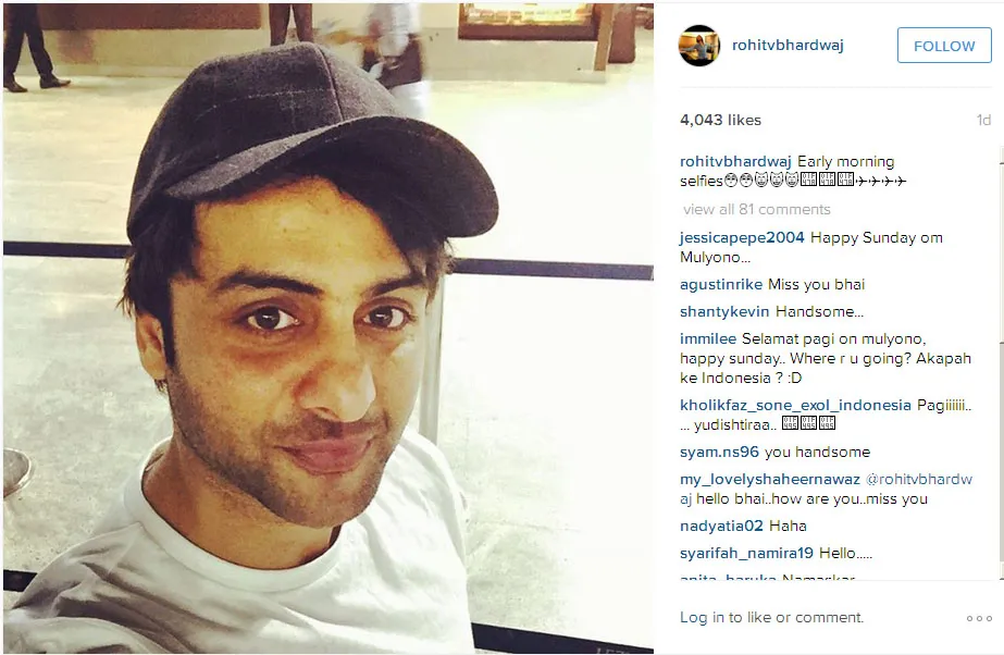 Rohit Bhardwaj selfie di Bandara, benar mau pergi ke Indonesia? © Instagram.com/rohitvbhardwaj