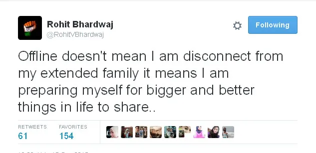 Ini dia kicauan Rohit yang memutuskan untuk tak aktif di Medsos © Twitter.coom/RohitVBhardwaj