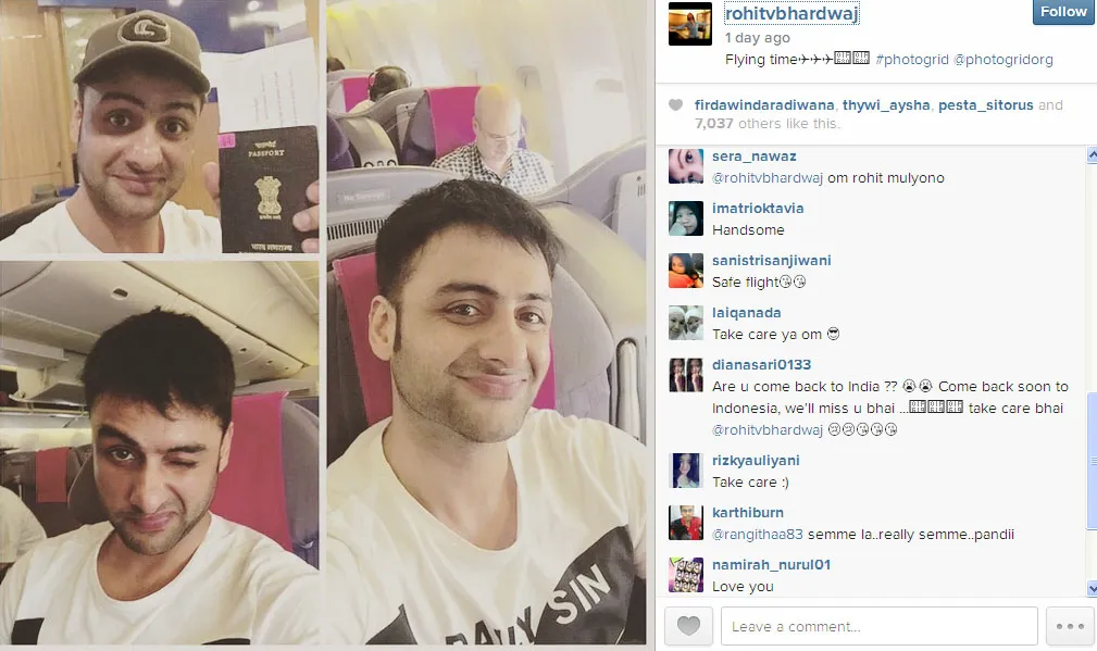 Ini dia selfie di atas awan Rohit Bhardwaj saat dalam perjalanan menuju India @instagram.com/rohitvbhardwaj