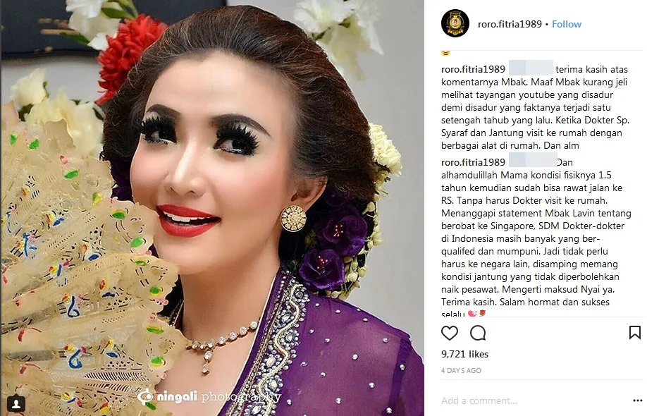 Roro kalem mambalas komentar pedas dari netizen ©rorofitria