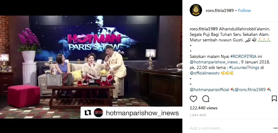 Roro mengungkap harta miliknya kepada Hotman ©instagram/roro.fitria1989