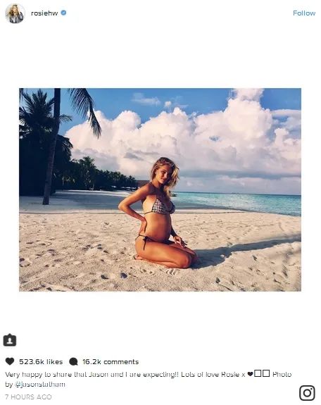 Rosie hamil anak pertama dari Jason Statham ©instagram/rosiehw