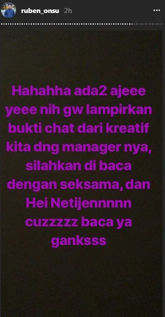 Ruben buka suara soal kekecewaan Widi Mulia ©instagram/ruben_onsu