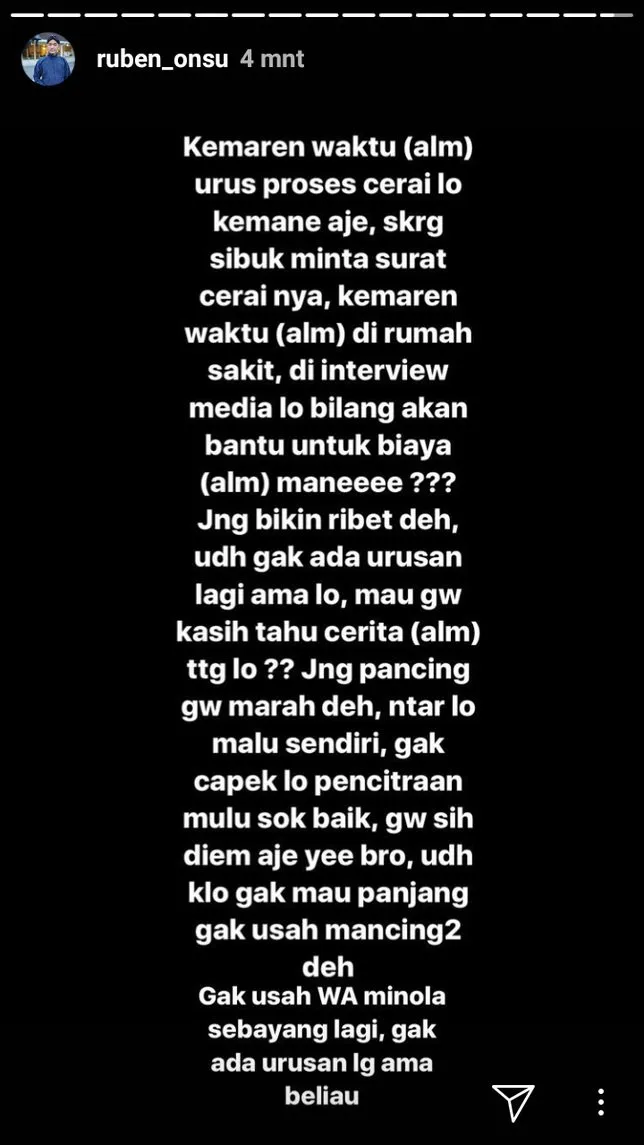 Sindiran Ruben Onsu diisukan untuk Gaston Castano. Cr: instagram.com/ruben_onsu