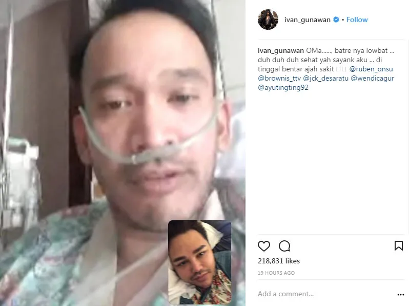 Ruben Onsu saat sedang sakit hingga mendapat bantuan pernafasan. © Instagram/ivan_gunawan