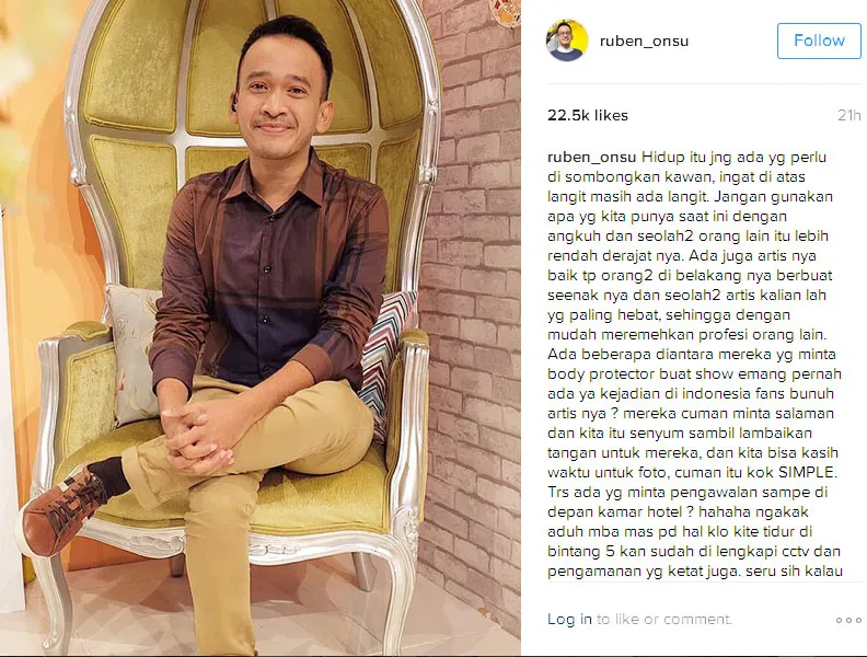 Ruben Onsu tulis kritik pedas buat artis kebanyakan gaya © Instagram.com/ruben_onsu