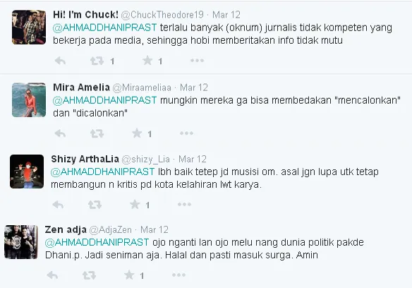 Beberapa kicauan fans Ahmad Dhani di Twitternya @ twitter/Ahmad Dhani