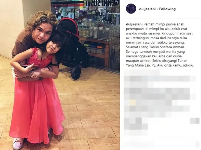 Unggahan romantis Dul pada adiknya, Safeea. © Instagram/duljaelani