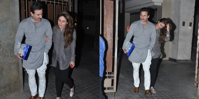 Kareena dan Saif kompak memakai outfit abu-abu © Pinkvilla.com