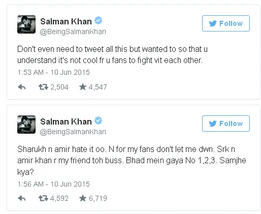 Ini dia kicauan Salman Khan yang himbau fansnya @twitter.com/BeingSalmanKhan