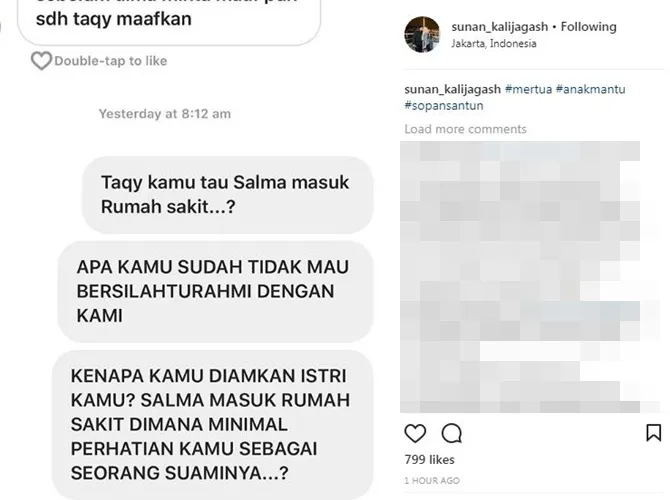 Screenshot percakapan antara Sunan dan Taqy Malik yang diunggah oleh Sunan. Credit: Instagram/sunan_kalijagash