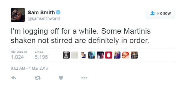 Sam Smith ingin 'kabur' sementara dari Twitter © twitter.com/samsmithworld