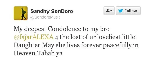 Ucapan duka cita dari Sandy Sondoro