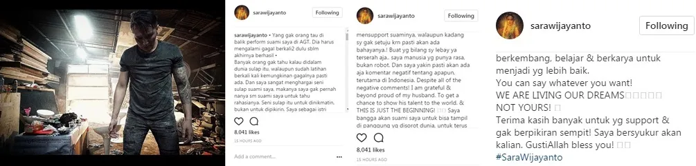 Pembelaan Sara atas ekspresinya di panggung AGT ©instagram/sarawijayanto