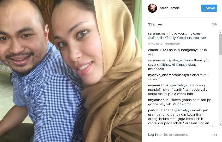 Sarah menyatakan kalau Afif hanya sepupunya © instagram.com/sarahusman