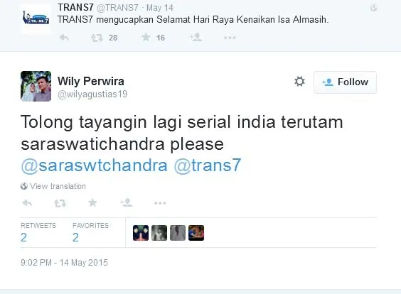 Fans pun menghubungi akun resmi Trans 7 untuk mendapatkan jawaban. @twitter/trans7
