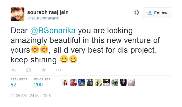 Saurabh Raj Jain puji Sonarika Bhadoria cantik. @twitter/saurabhraajjain