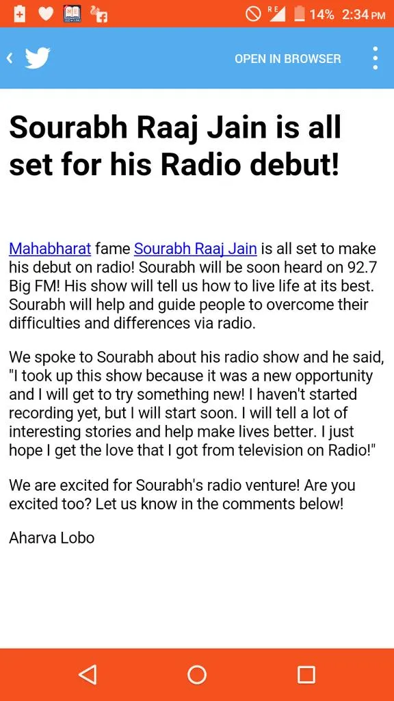 Saurabh Raj Jain debut jadi penyiar radio © Twitter.com/saurabhraajjain