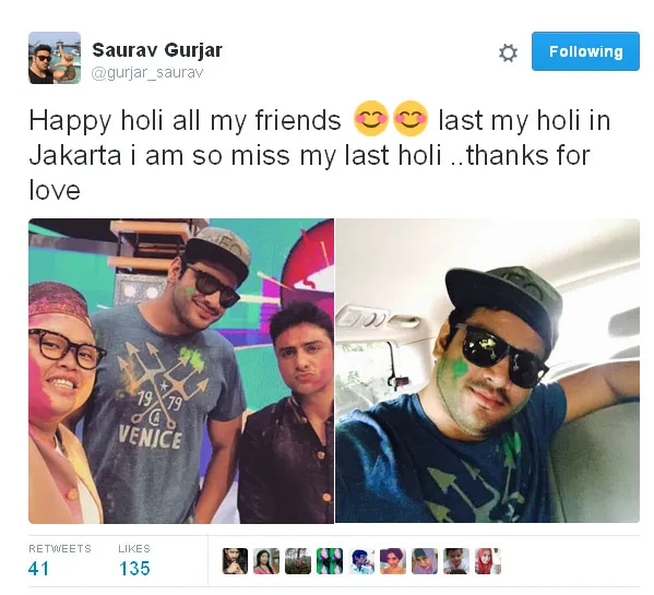 Saurav teringat perayaan Holi-nya di Jakarta © Twitter.com/gurjar_saurav