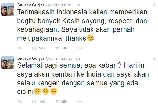 Saurav Gurjar hari ini pulang ke India. ©Twitter/gurjar_saurav