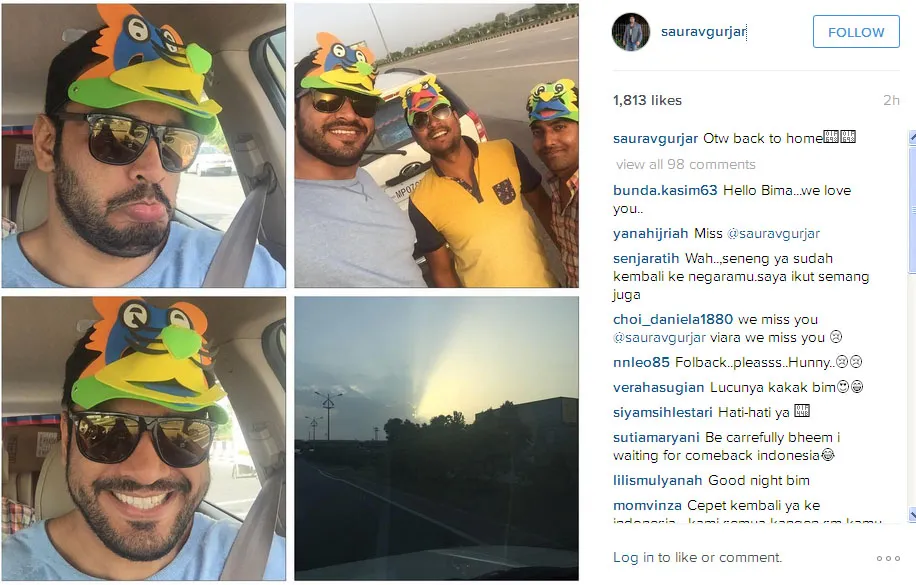 Ini dia selfie Saurav sambil memakai topi yang lucu © Instagram.com/sauravgurjar