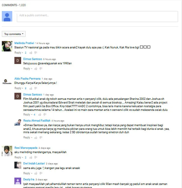 Komentar dari video #SaveLaguAnak di YouTube