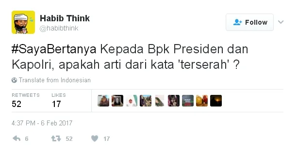 Jadi apakah arti kata 'terserah'? © Twitter.com/habibthink