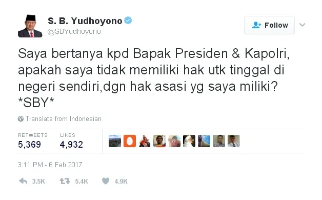 Lagi-lagi Presiden ke-6 Indonesia ini mencurahkan kata hatinya melalui situs jejaring sosial © Twitter.com/SBYudhoyono