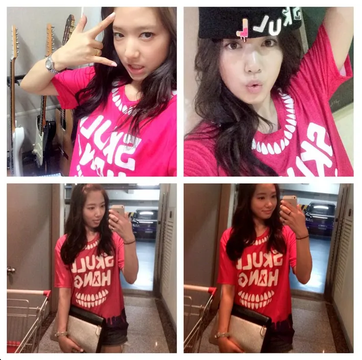 Berbagai pose Park Shin Hye memamerkan hadiah pemberian Lee Hongki @soompi.com