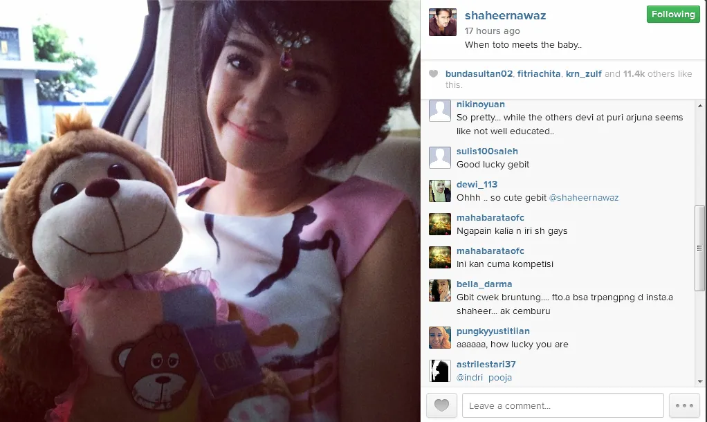 Shaheer unggah foto Gebit. Benar-benar jatuh cinta? @instagram.com/shaheernawaz