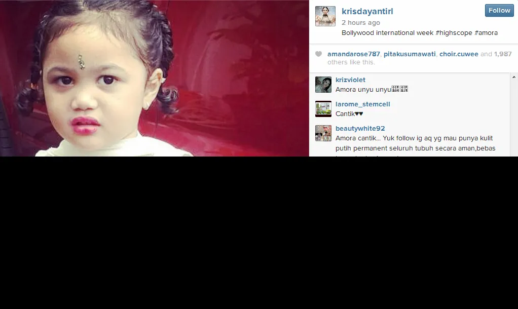 Cantiknya Amora saat memakai baju India. @instagram.com/krisdayantirl