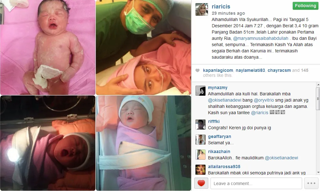 Oki Setiana Dewi sudah melahirkan. @instagram.com/riaricis