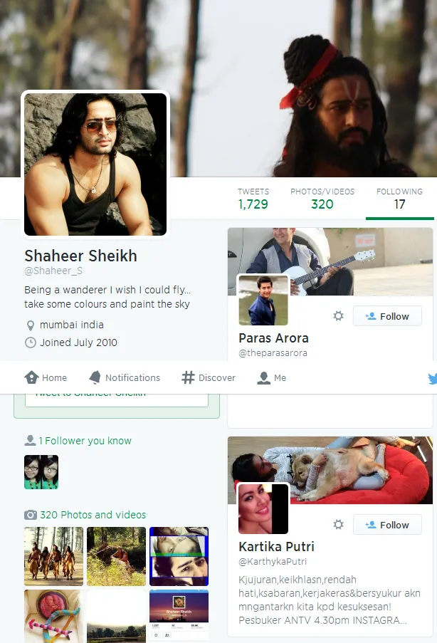 Shaheer juga follow Kartika Putri. @twitter.com/shaheer_s