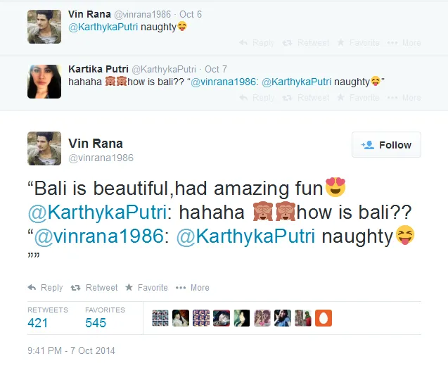 Menurut Vin Rana, Kartika Putri 'nakal'. @Twitter.com/vinrana1986