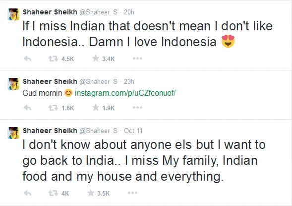 Shaheer klarifikasi soal kangennya ke India. @twitter.com/Shaheer_S