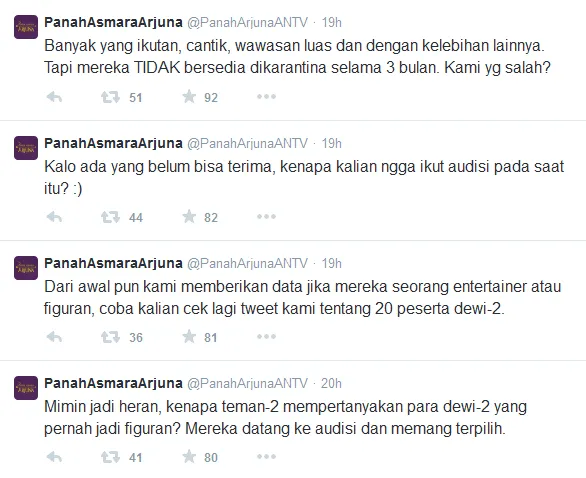 Curhatan admin 'Panah Asmara Arjuna'. @twitter.com/PanahArjunaANTV