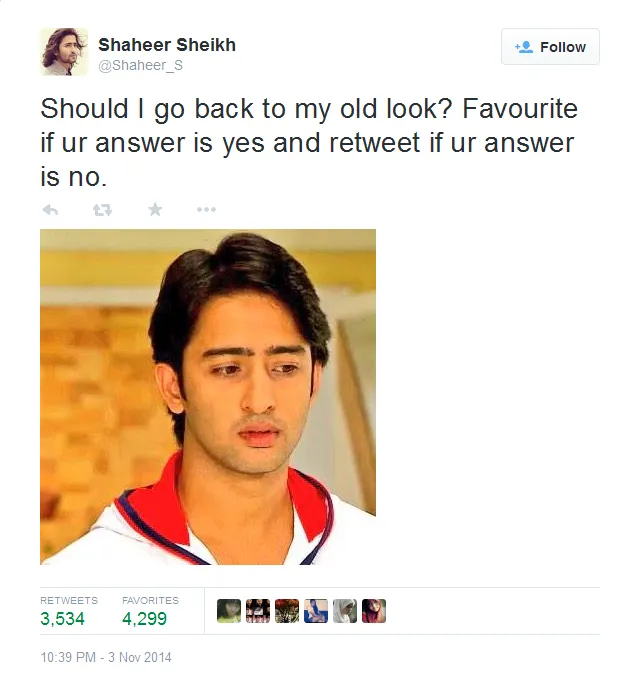 Lebih banyak yang ingin Shaheer kembali ke penampilan lamanya seperti foto ini. @twitter.com/shaheer_s