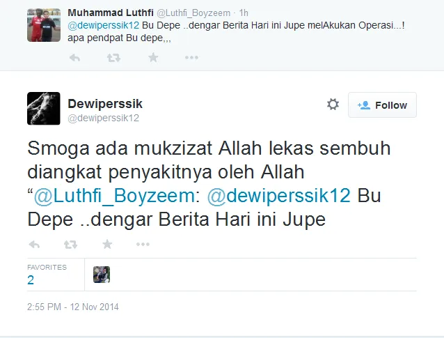Depe doakan Jupe segera sembuh. @twitter.com/dewiperssik12