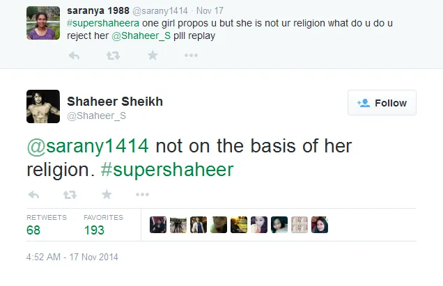 Shaheer Sheikh menolak cewek bukan karena agamanya apa. @twitter.com/shaheer_s