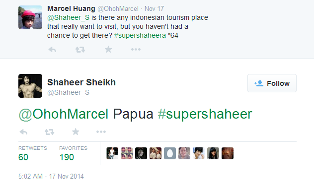 Shaheer ingin ke Papua. @twitter.com/shaheer_s