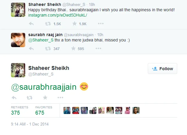 Saurabh kangen Shaheer. @twitter.com/shaheer_s