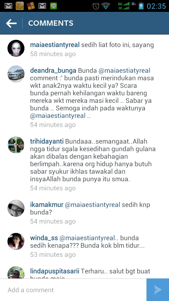 Maia sedih melihat postingan foto El ©istimewa